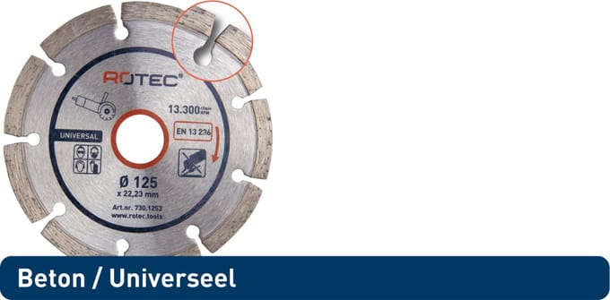 Rotec diamantzaag UNIVERSAL/'730', Ø115 x 2,0 x 22,2 mm.