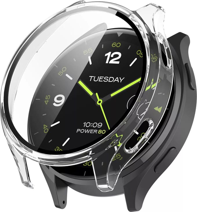 Strap-it Hard case hoesje met glazen screen protector - geschikt voor de standaard Xiaomi Watch 2 (transparant)