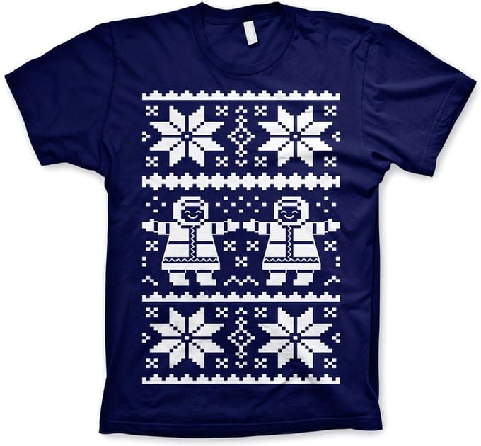 Heren Tshirt -M- Retro X-Mas Knit Pattern Blauw