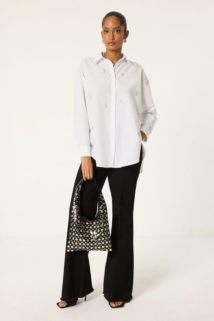 Touché Privé - Blouse met steentjes - Wit - Dames