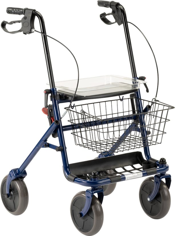 Inklapbare / opvouwbare rollator Blauw - Inclusief dienblad, stokhouder en mandje