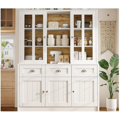 ModernLuxe Moderne keukenbuffet 140×38,5×175 cm - met 5 deuren, 3 laden en 9 planken - wit