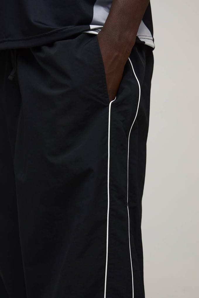 Parachute Fit Nylon Piping Detail Track Pants | Black | Size Large
