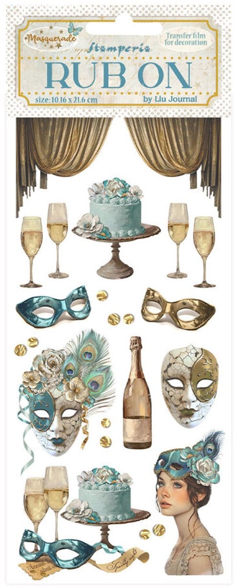 Stamperia - Masquerade Rub-On 4x8,5 Inch Masks (DFLRB138)