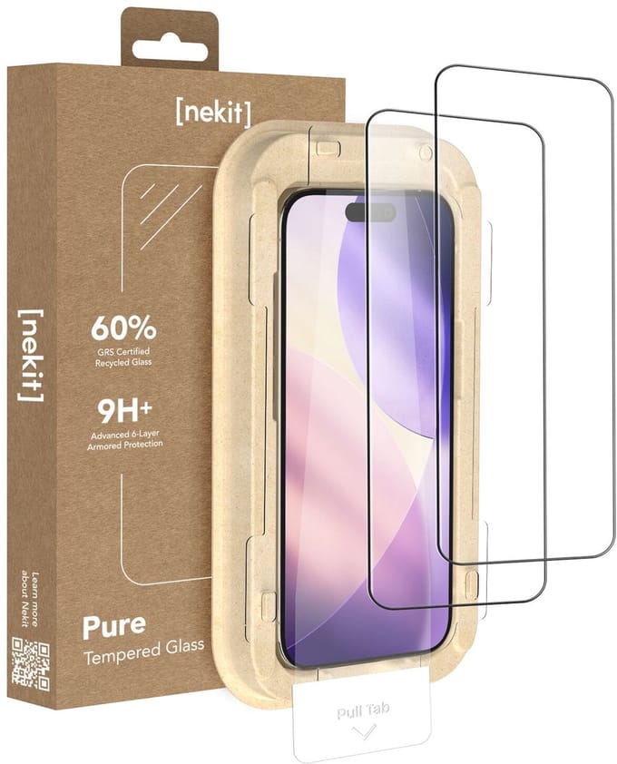 NEKIT Pure - Duo Pack Tempered Glass Geschikt voor iPhone 17 Pro - 9H+ Gehard - GRS Gerecycled Glas - Screen Protector met Installatiebox - Case Friendly