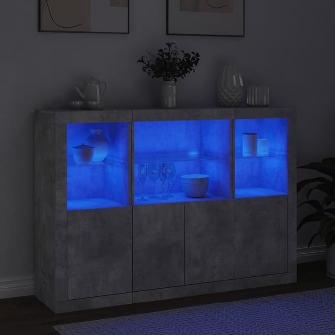 vidaXL - Dressoirs - met - LED-verlichting - 3 - st - bewerkt - hout - betongrijs