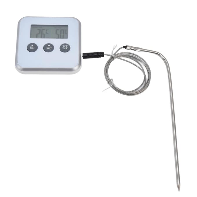 Vleesthermometer Smart 3 Knoppen Digitaal LED Display Multifunctionele Oventhermometer met Sonde wit