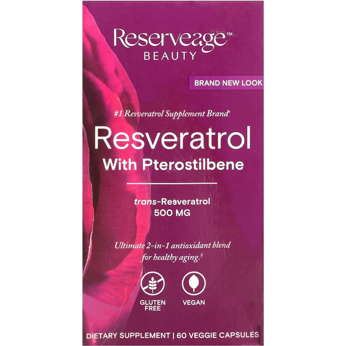 Resveratrol met Pterostilbeen & Actieve Trans-Resveratrol, 500 mg, 60 Veggie Capsules