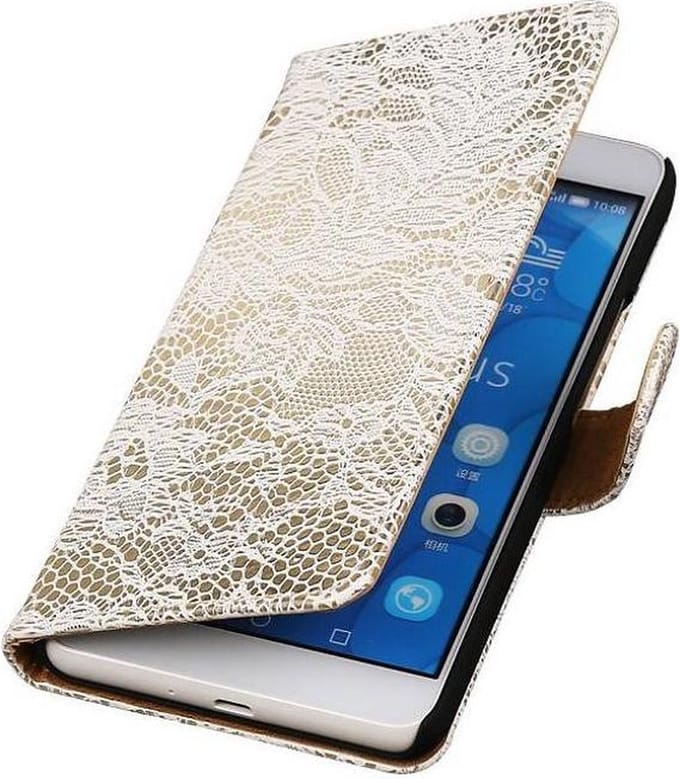 Bloem Bookstyle Wallet Case Hoesjes Geschikt voor Huawei Honor 6 Plus Wit