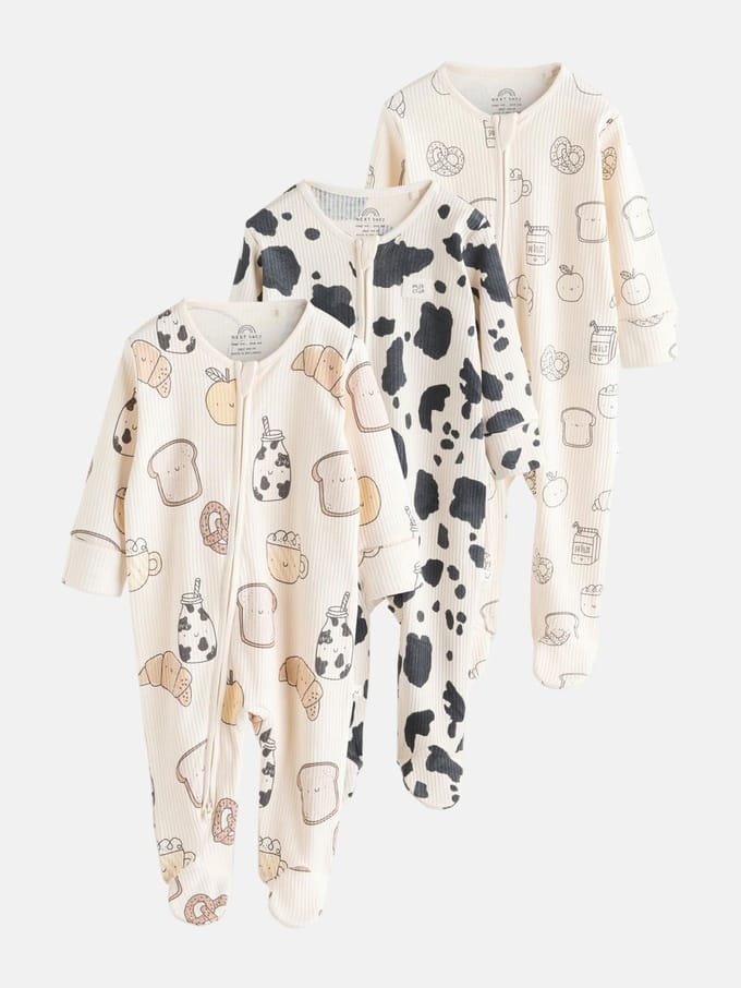 Next - Pasgeboren unisex - Verpakking van 3 babypyjama's met tweewegrits - Crème