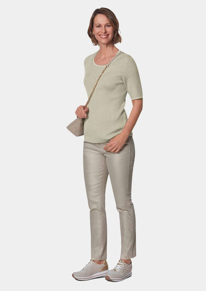 Onderhoudsarme pullover met hoogwaardige ribstructuur - salie - Gr. 42 van Goldner Fashion