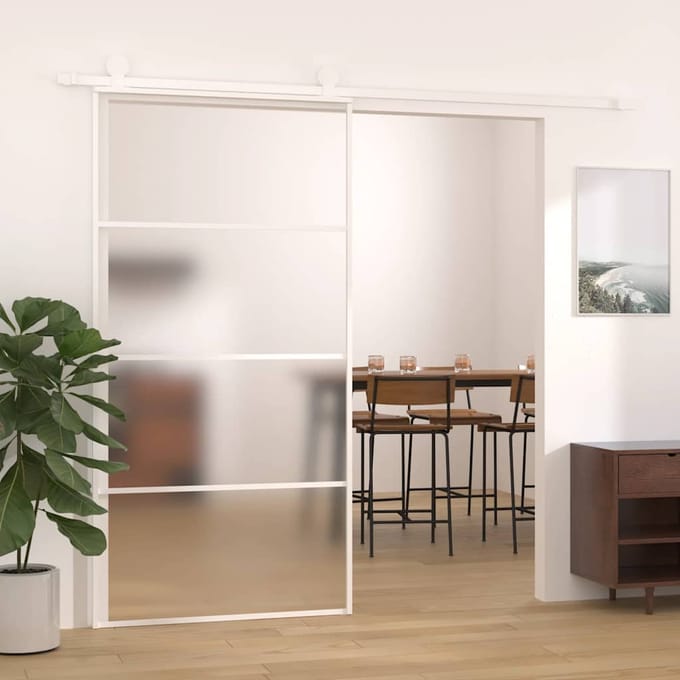 vidaXL - Schuifdeur - 102,5x205 - cm - mat - ESG-glas - en - aluminium - wit