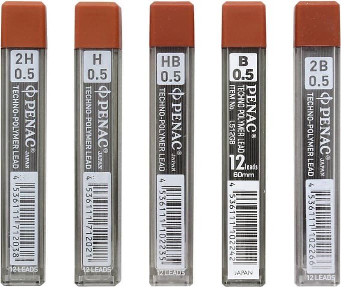 Penac Hi-Tec Polymer - Leads vulpotlood vulling - 0.5mm - Navullingen - HB - B - 2B - H - 2H