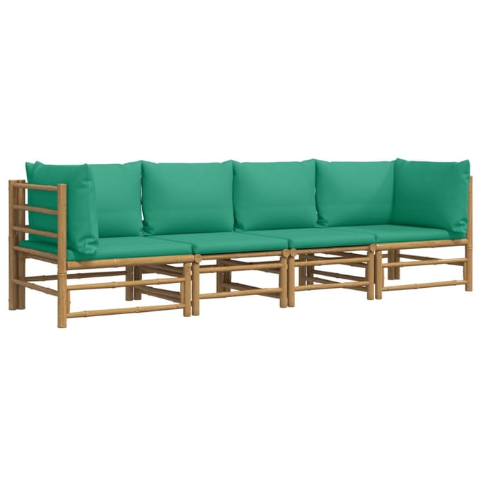 vidaXL - 4-delige - Loungeset - met - kussens - bamboe - groen