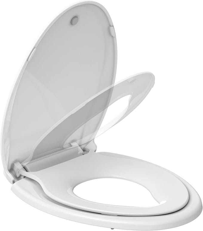 Toiletbril met kinderzitje - Langwerpige bril - Zindelijkheidstraining - Langzaam sluitend - 49 cm lang - Wit