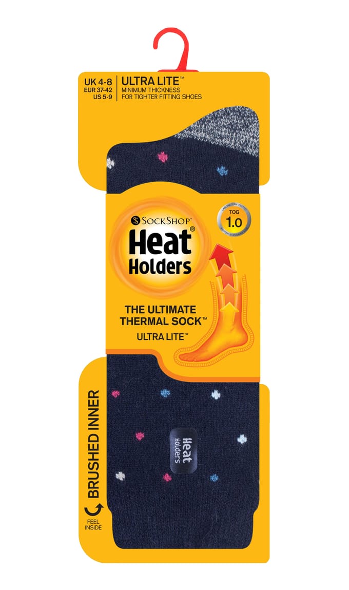Heat Holders Dames Ultra Lite thermo geklede sokken - Navy Spots (Bes)