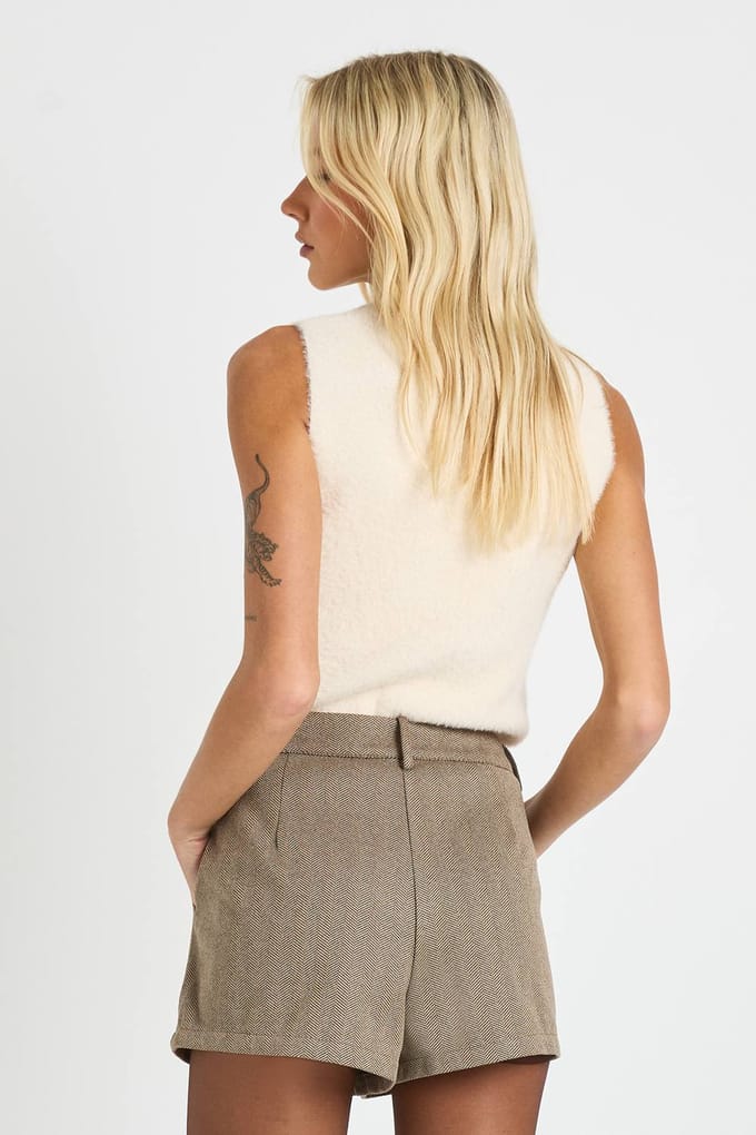 boohoo Dames Visgraat mini short | Brown | Maat: 6