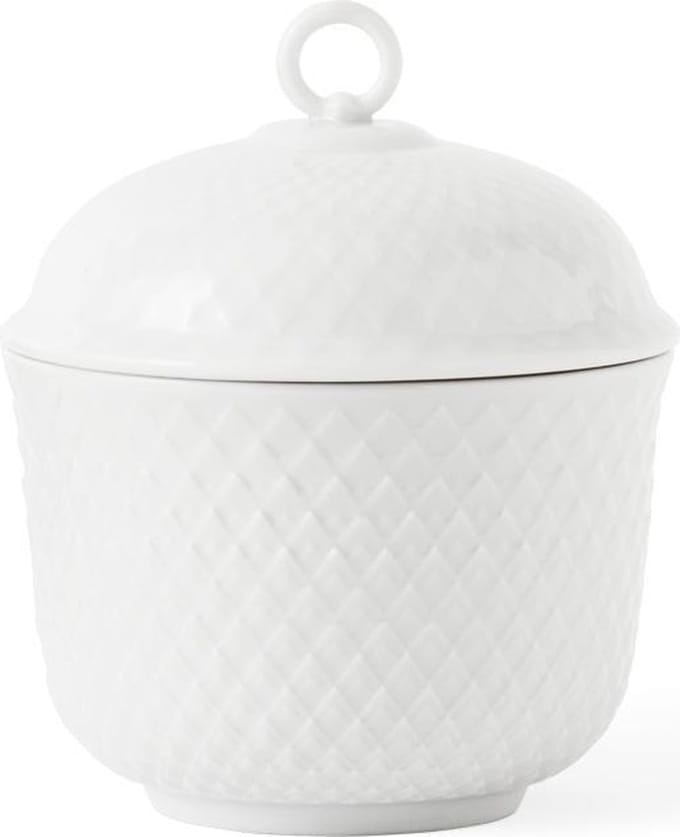Lyngby Porcelain Rhombe suikerpot met deksel D8.5cm wit