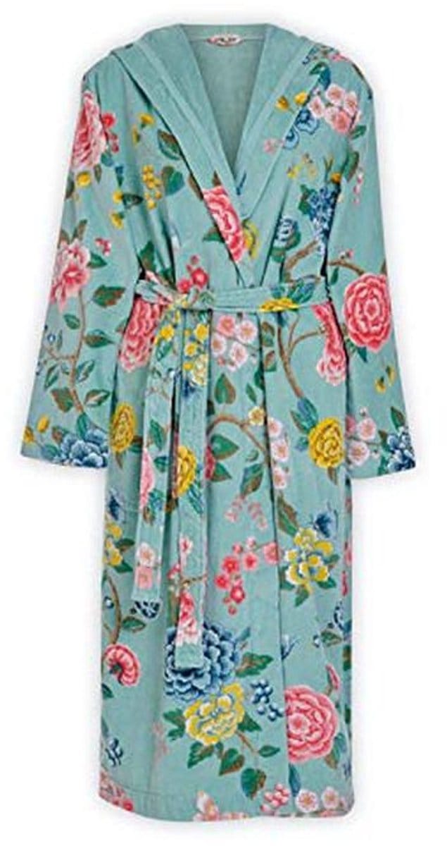 Hooded Velour Bathrobe with Flower Patterns