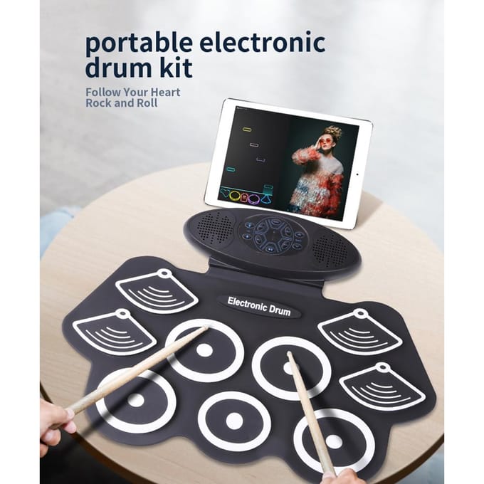 Ensemble de batterie électronique Portable à 9 tampons, enroulable en Silicone, avec 2 haut-parleurs stéréo intégrés US Plug