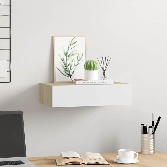 vidaXL - Wandladekast - eiken - en - wit - 40x23,5x10 - cm - MDF