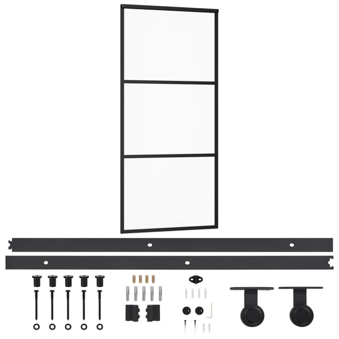 vidaXL - Schuifdeur - met - beslag - 90x205 - cm - aluminium - en - ESG-glas