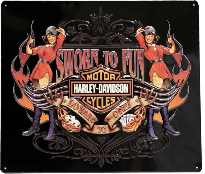 Harley-Davidson Sworn To Fun Babes Metalen Bord - 38 x 33cm