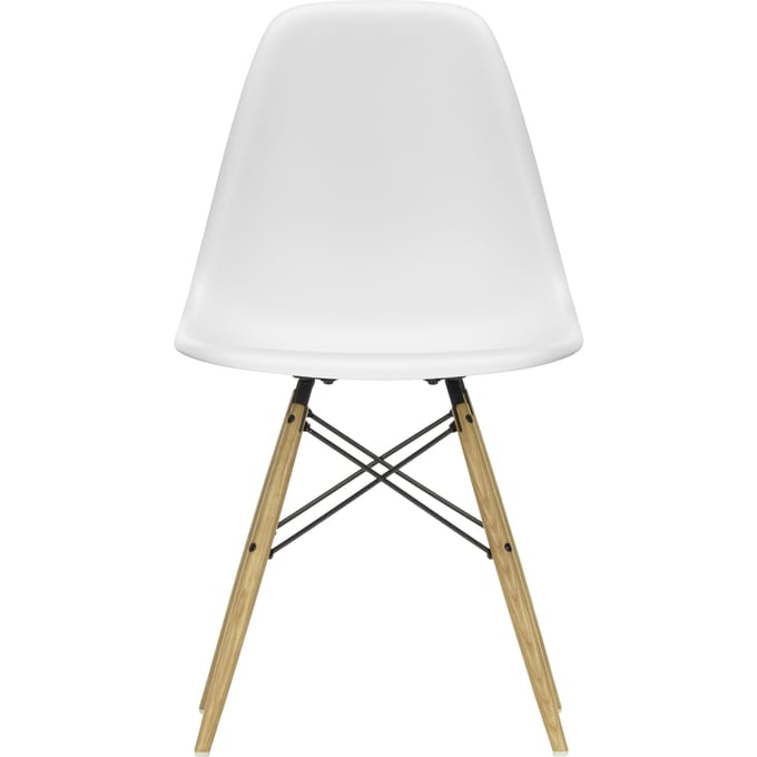 Vitra DSW Eames Plastic Side Chair - katoen wit RE - honingkleurig essenhout