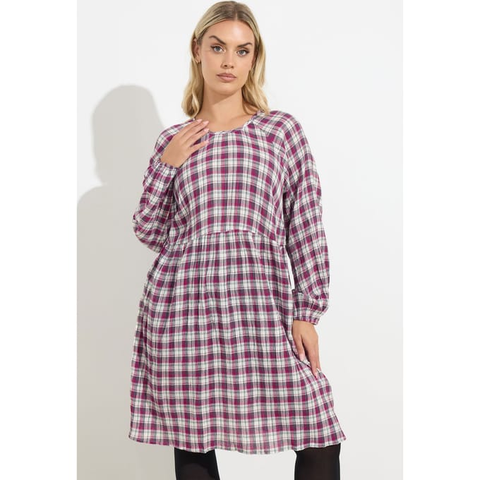 Yours Roze Geruite Textuur Smockjurk Size 42