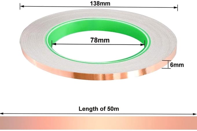 Dailygoods - Zelfklevend Koperfolieband 50M x 6mm voor Afscherming en Creatieve Projecten