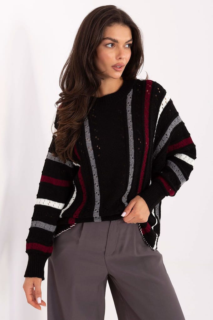 Striped Ajour Sweater - Black / One Size