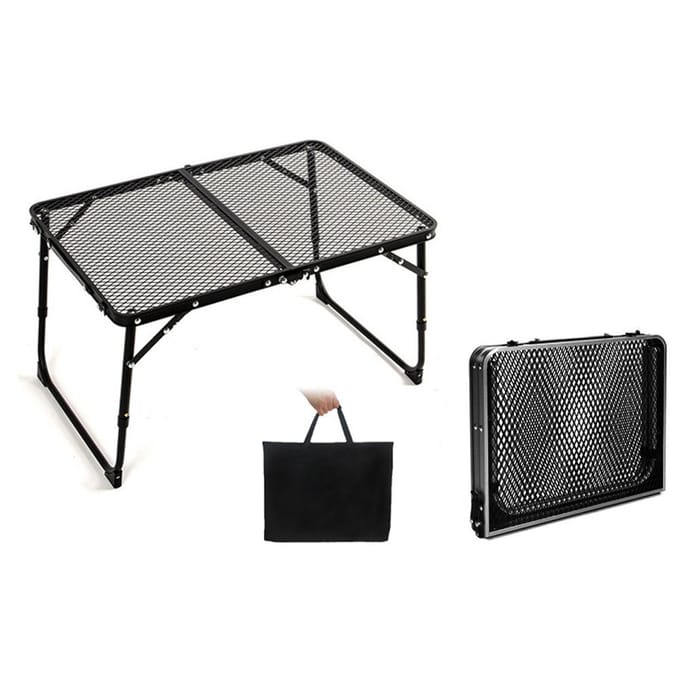 Table pliante de Camping, Table de pique-nique en plein air, Table de plage pliable, dessus en maille, Table de gril Height-increasing Type gray