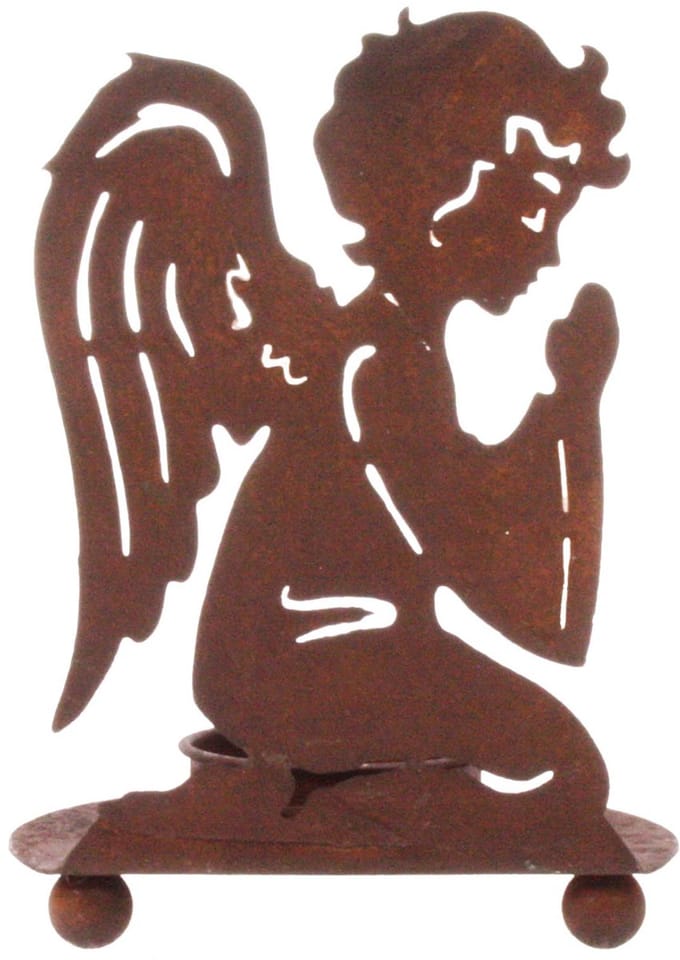 Waxinelichthouder Engel roestiek metaal Ø8x12cm