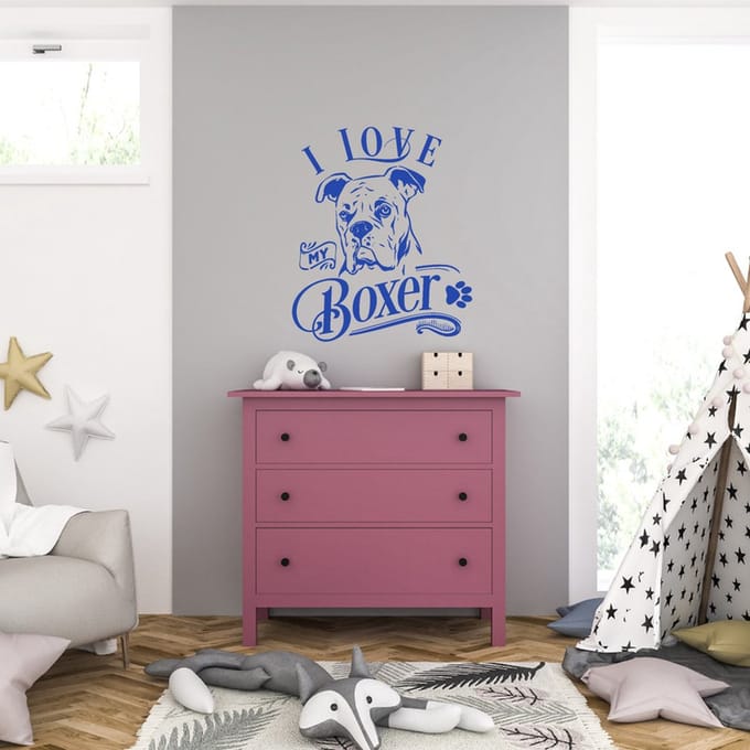 Muursticker - I Love My Boxer - 46,4 x 55,2 - Blauw
