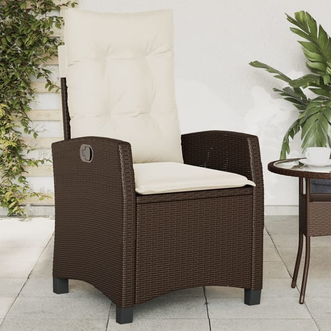 vidaXL - Tuinstoel - verstelbaar - met - kussens - poly - rattan - bruin