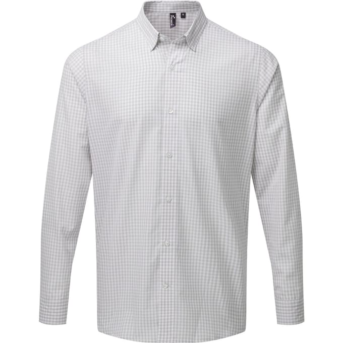 Premier Heren Maxton Check Shirt met lange mouwen (Zilver/Wit)