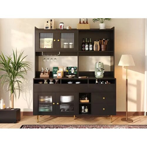 ModernLuxe Modern hoog dressoir - MDF - opbergruimte op meerdere niveaus - Zwart