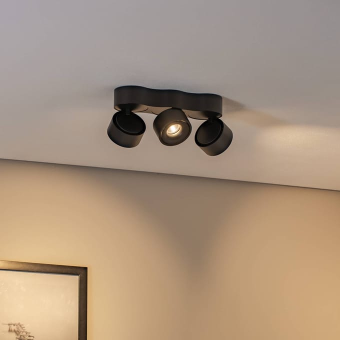 Arcchio LED plafondlamp Rotari, lenzen, 3-lamps, zwart