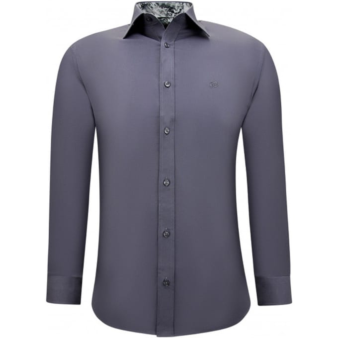 Nette Zakelijke Effe Overhemden -Slim Fit Blouse Stretch - Grijs