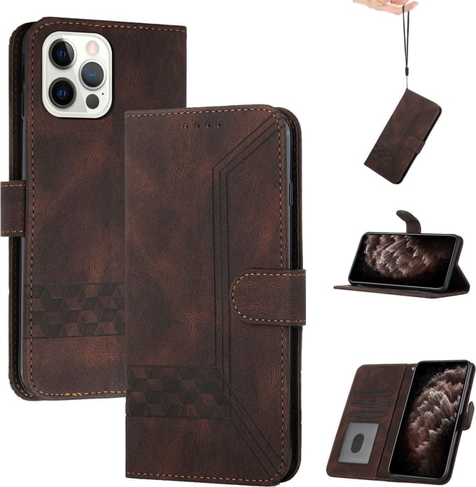 Bookcase geschikt voor Apple iPhone 13 Pro Max | PU Lederen Telefoonhoesje | Pasjeshouder | Bruin