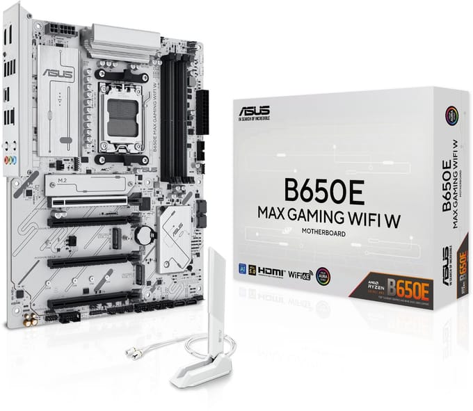 ASUS B650E MAX GAMING WIFI WHITE Moederbord - AMD B650 - AMD AM5 socket - DDR5 RAM - ATX