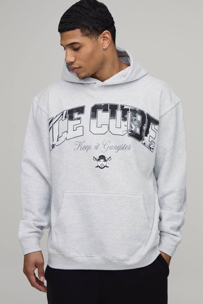 Ice Cube Oversized Hoodie Met Licentieprint | Grey Marl | Size Small