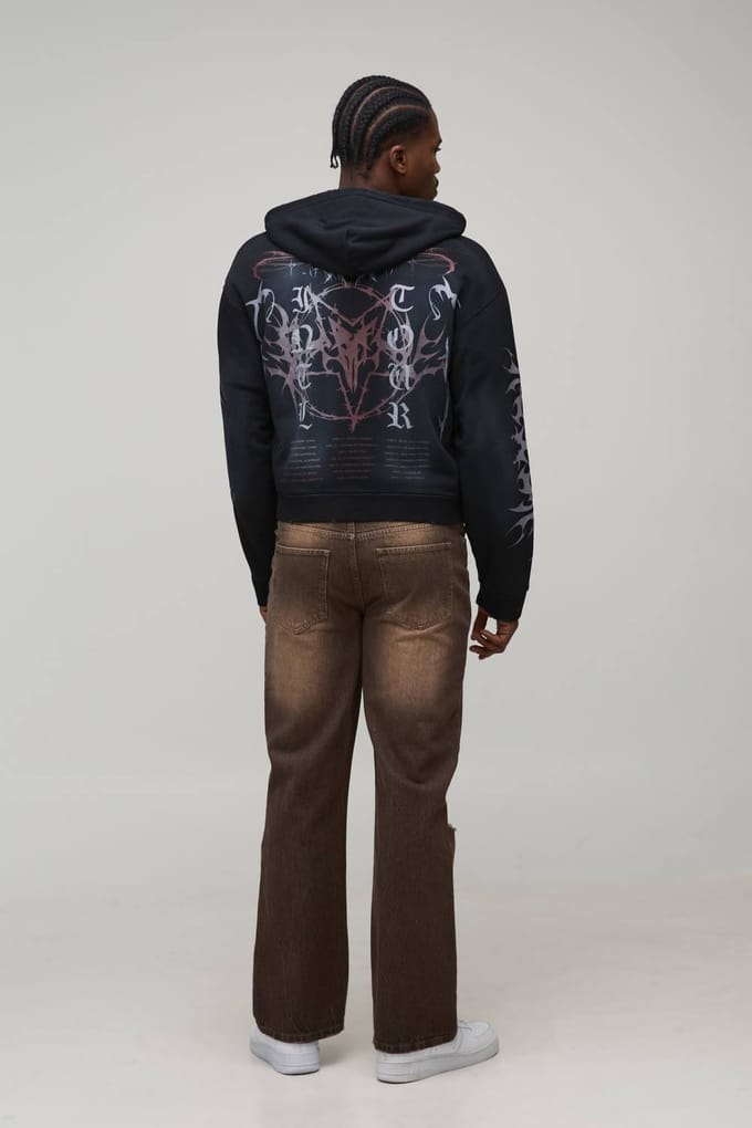 Rechte Wijduitlopende Knie Gescheurde Gewassen Denim Jeans | Brown | Size 30R