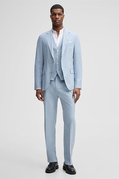 Gyl-vest met linnenaandeel, blauw gemêleerd