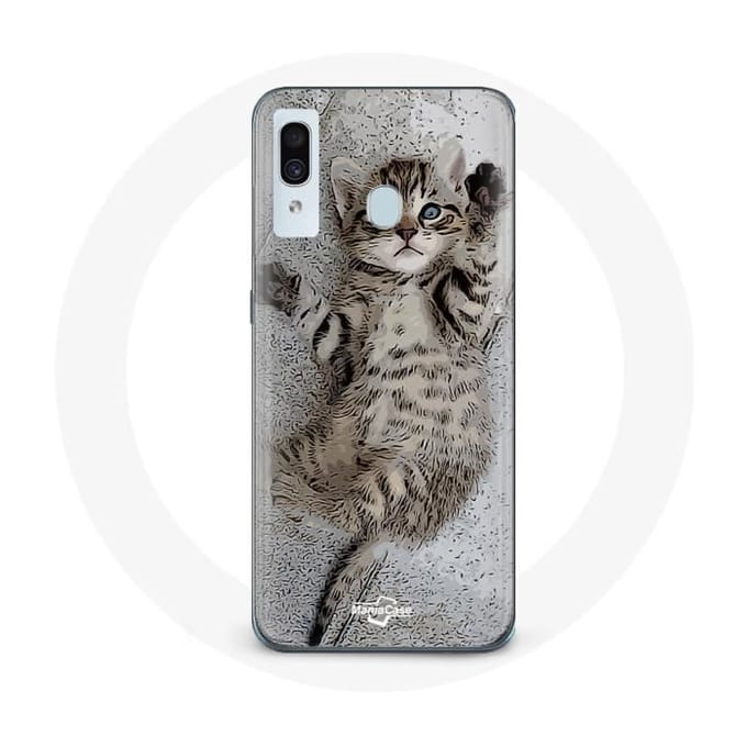 Coque - Samsung - Galaxy A20 - Souple - Gris - Chaton Bengal mignon