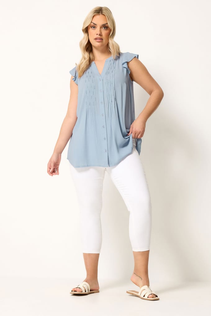 Yours Blauwe Mouwloze Top Met Pintuck Size 46