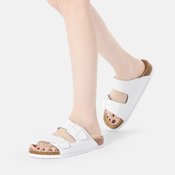 EVER AU Vrouwen Mallard Leren Tweeling Gesp Sandalen - Wit Leer