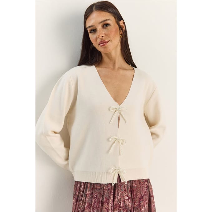 Knopen Gedetailleerde Gebreide V-hals Cardigan