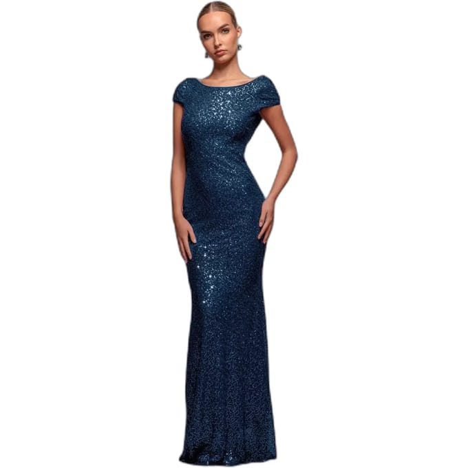 Vrouwelijke rugloze sequins jurk Goddiva Maxi
