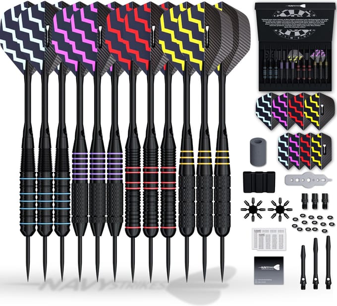 Navy Strikes Dartpijlen Set- 23 24 Gram - 12 Darts - 4 Soorten Grip - 108 Delige Dartset